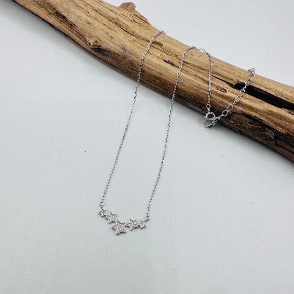 Sterling Silver Five-Star Necklace-Cubic Zirconia-Adjustable - Picture 3 of 4